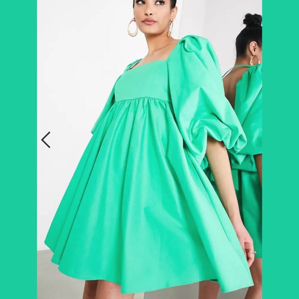 ASOS Design ultra puff sleeve green baby doll dress